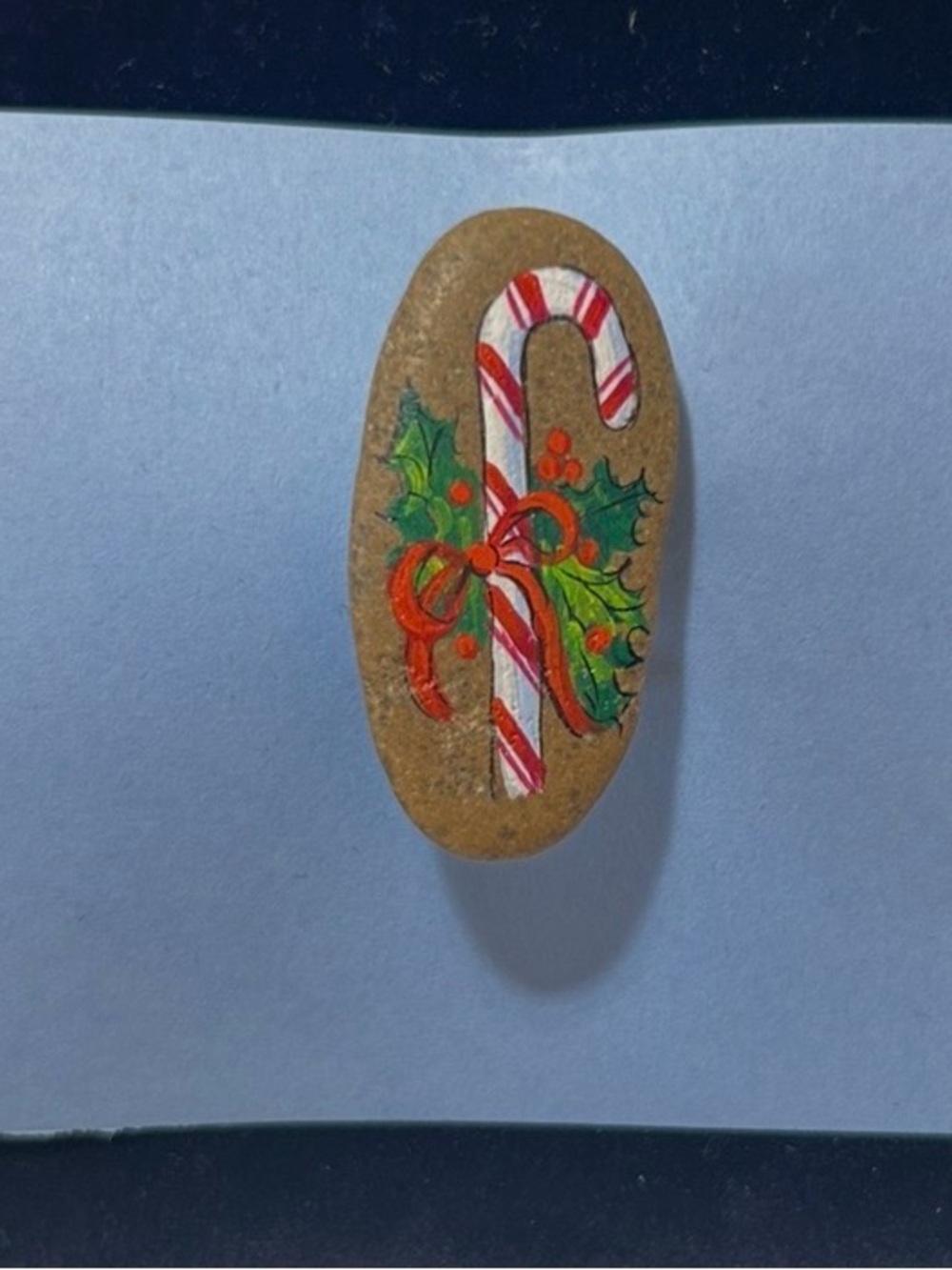 Vintage Odette Signed Hand-Painted Stone Pin Brooch Holiday Candy Cane